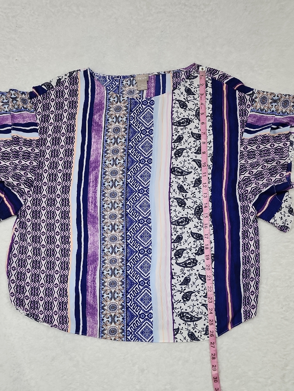 Chico's Mixed Print Flutter Sleeve Top New With Tags - Picture 6 of 9